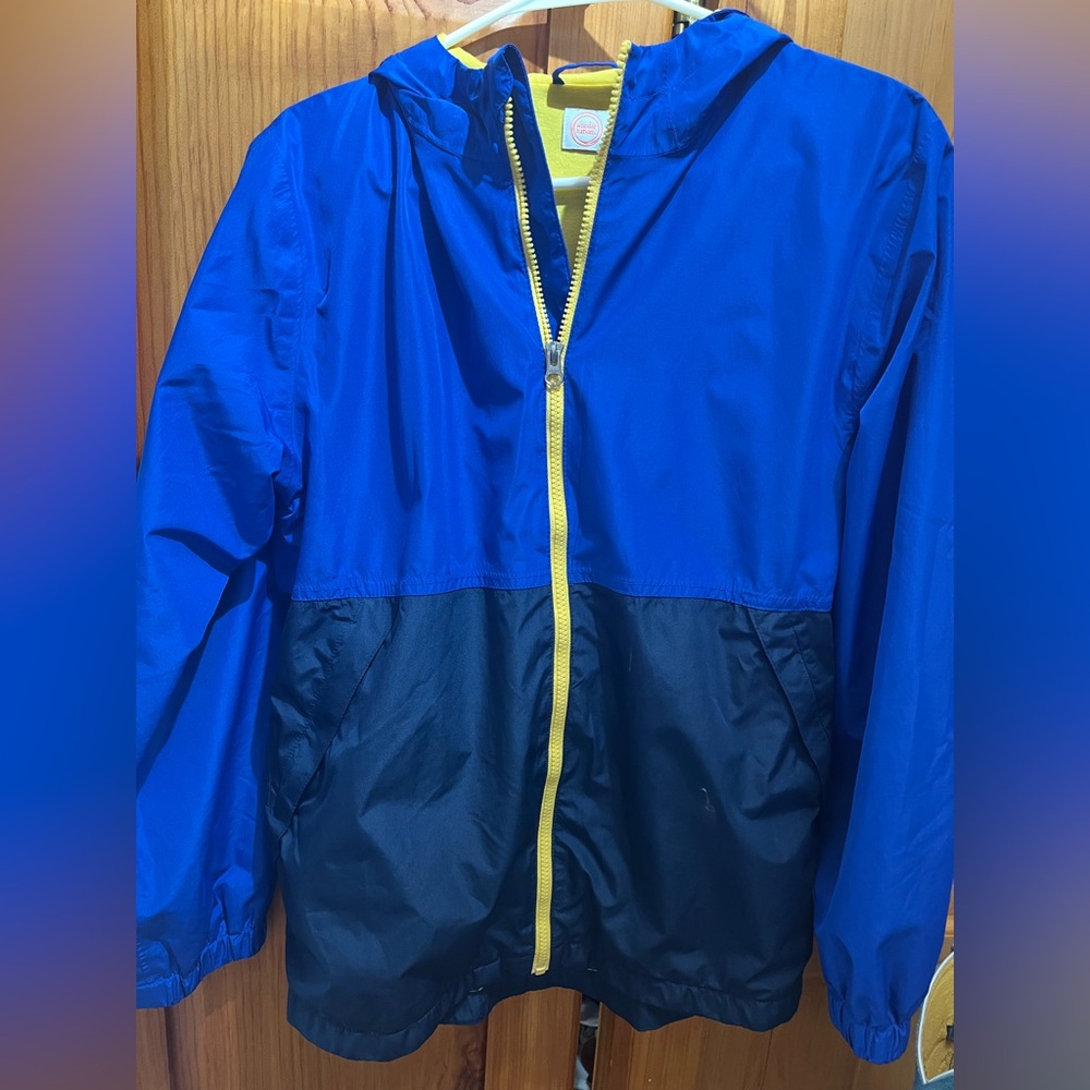 Kids Blue and Navy All-Weather Hooded Jacket with Yellow Accents